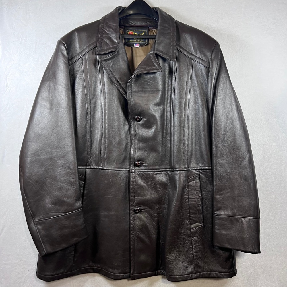 Vintage 80s Reed Sportswear Mens Brown Leather Coat Jacket Made in USA Size 50